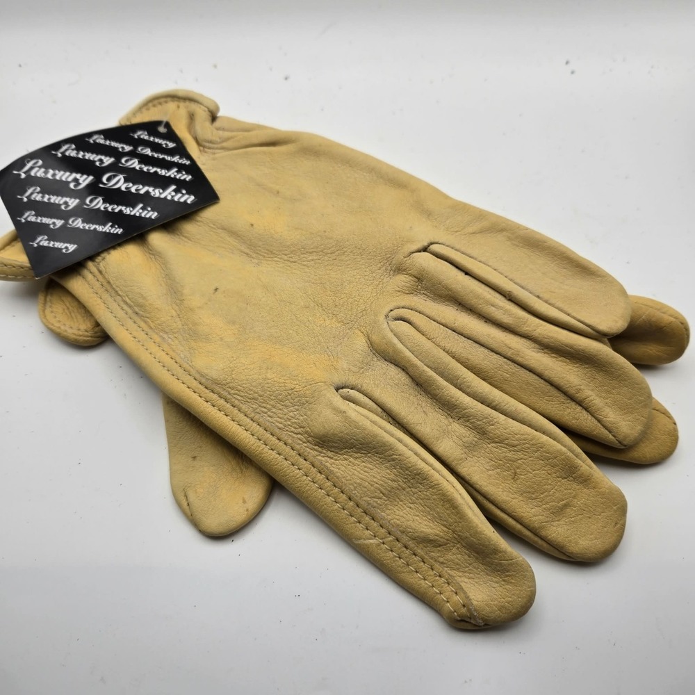 USA Deerskin Leather Work Gloves Tan Soft Deer Hide Men's Pair Made in USA